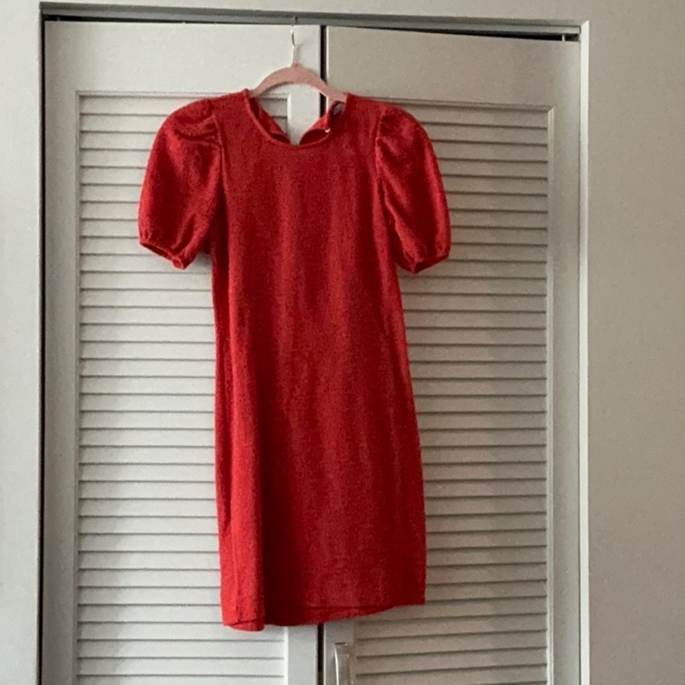Zara Red Sheath Dress with Puff Sleeves